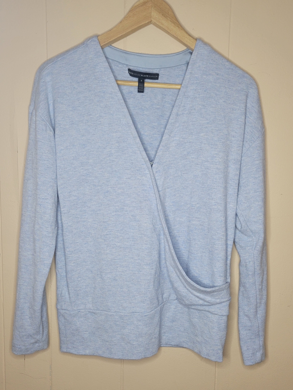 White House Black Market Light Blue Wrap-Front V-Neck Sweater/Shirt Size S